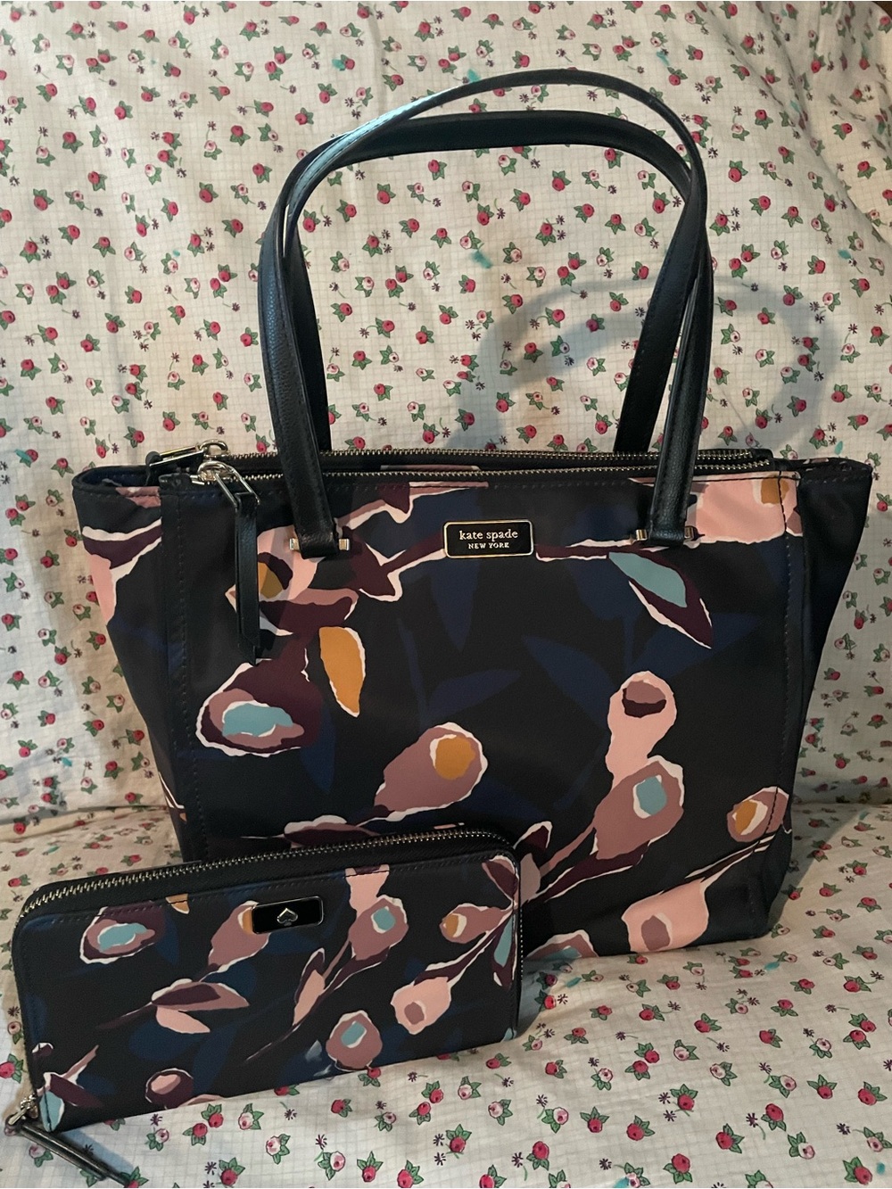 Kate Spade Dawn Paper Rose Medium Satchel and Matching Continental Wallet